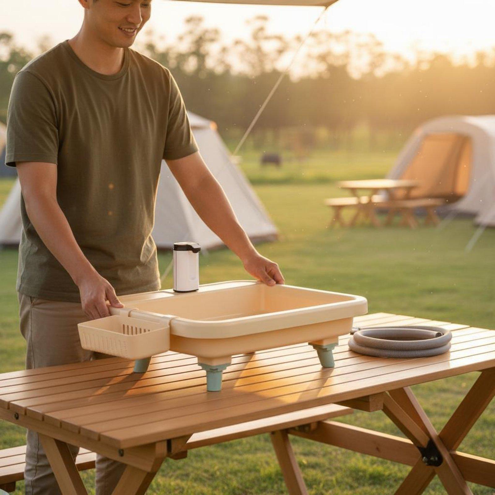 Outdoor Camping Sink - ポータブルキャンプシンク（内蔵蛇口とタイマー機能付き） - アウトドアアドベンチャー用手洗いステーション