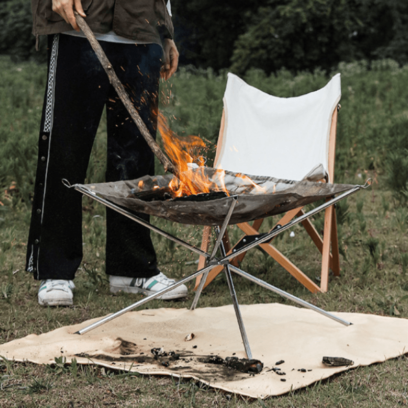 Outdoor Camping Fireplace - 持ち運び可能な折りたたみ式スチールグリッド型キャンプファイヤーピット、屋外用薪焚き暖炉、キャンプファイヤーに最適