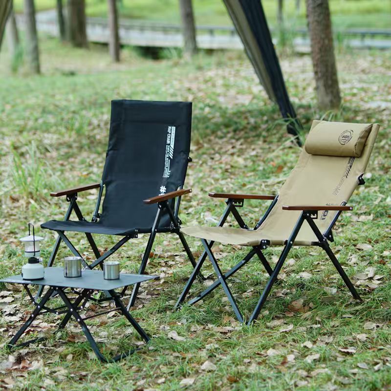 Outdoor Camping Lounge Chairs - 折りたたみ式ハイバックビーチキャンプチェア、4段階調整可能な鉄パイプ製ポータブルリクライニングラウンジチェア、屋外ピクニック、釣り用