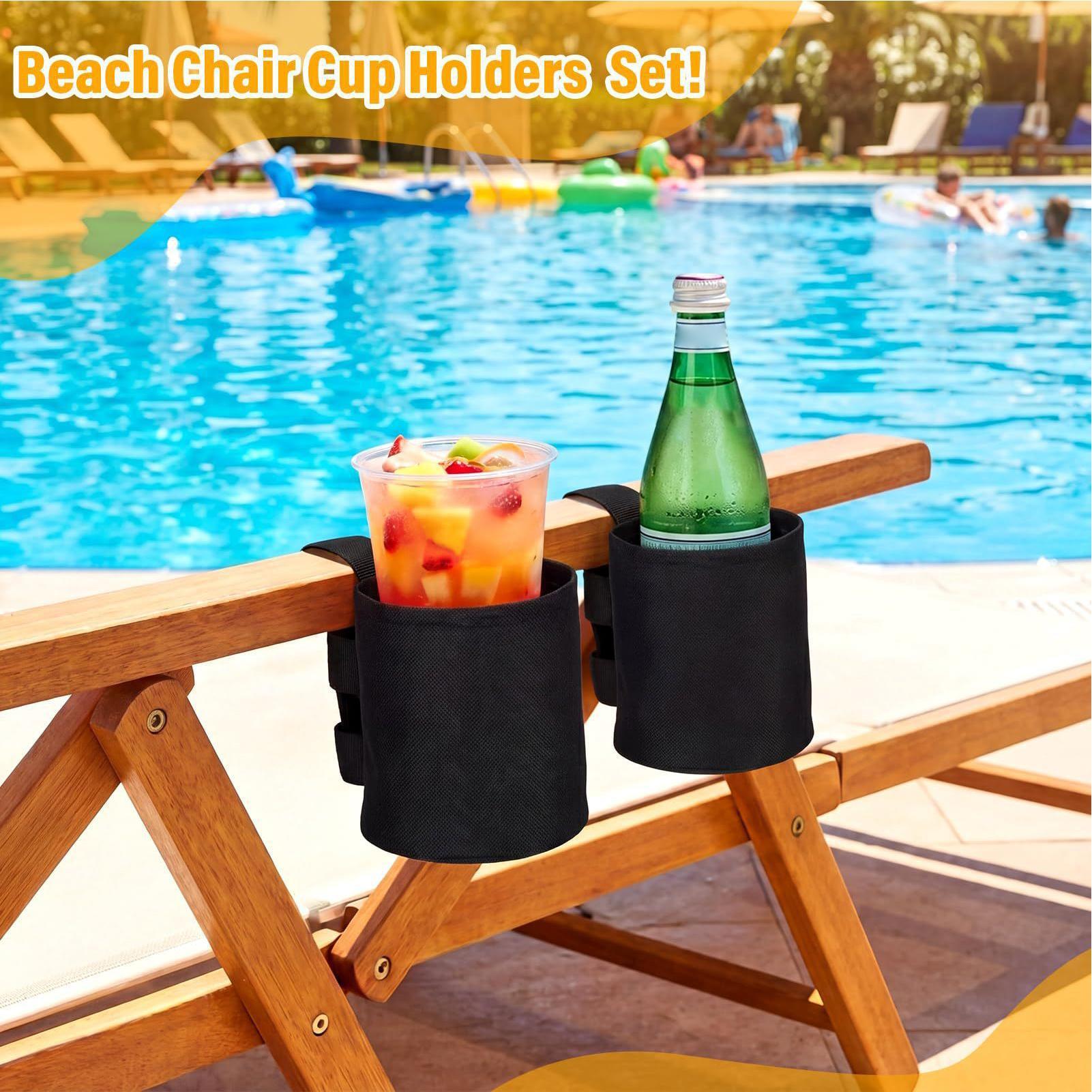 Outdoor Camping Lounge Chairs - ユニバーサルウォーターボトルホルダー ポータブルカップスリーブ 旅行、アウトドア、ビーチ、キャンプ、プール、ラウンジチェアでの使用に最適 (ブラック)