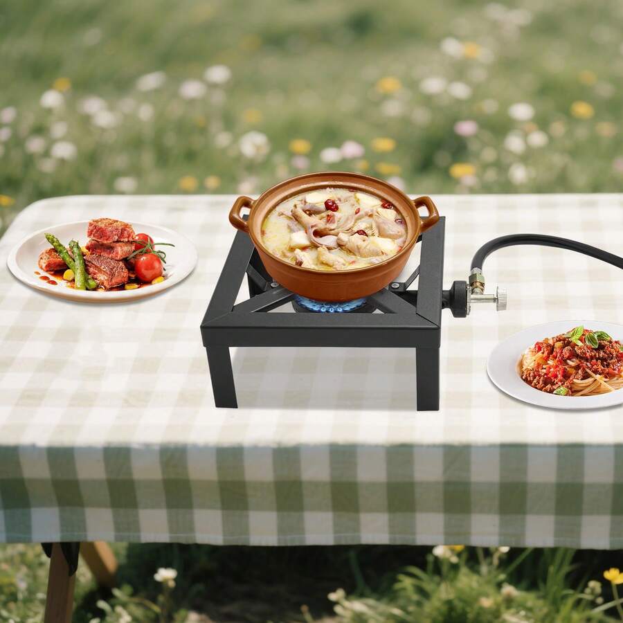 Outdoor Camping Burner - ポータブルシングルバーナー、屋外ガスストーブプロパンコンロ、調節可能な0-10Psiレギュレーターホース付き、パティオキャンプ、バーベキュー、家庭用に最適