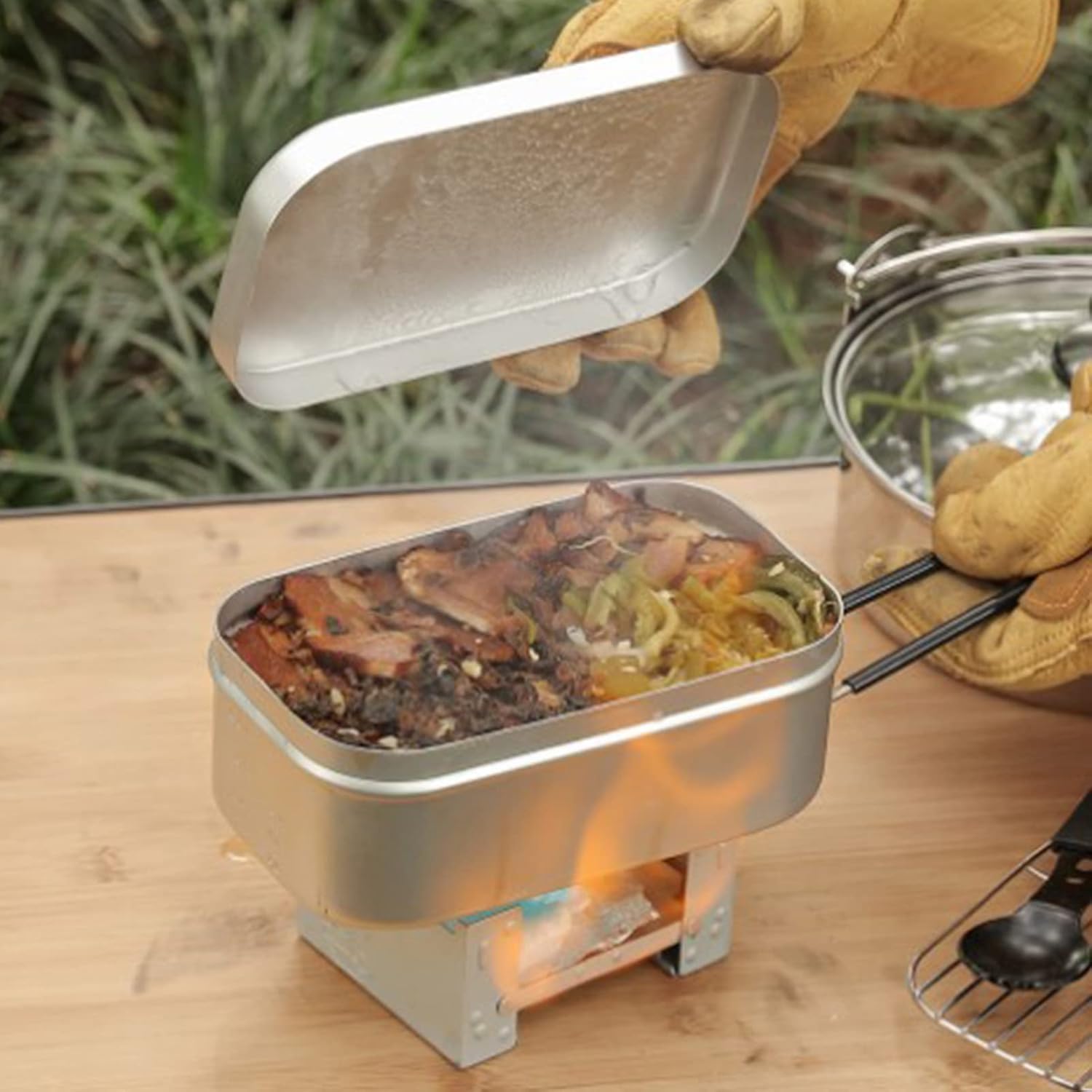 Outdoor Camping Essentials - 折りたたみ弁当箱ハンドル、大人用ランチコンテナ、アルミキャンプ調理器具、ピクニック、キャンプ、ハイキング用ランチボックス
