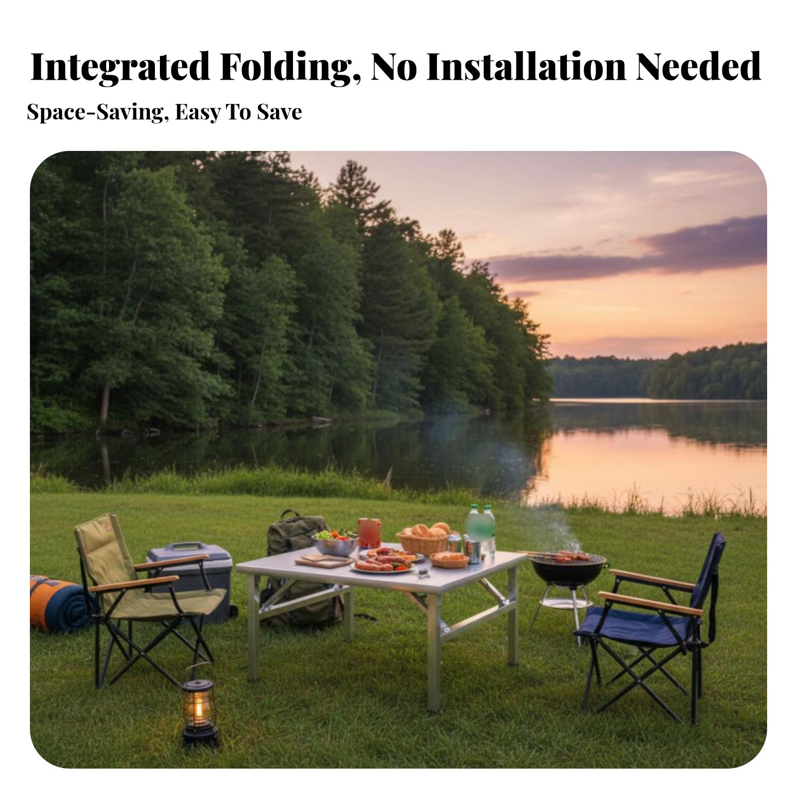 Camp Table Folding - 折りたたみグリルテーブル ステンレススチール製天板 折りたたみ式家具 折りたたみデザイン キャンパー、家庭での食事、キャンプに最適