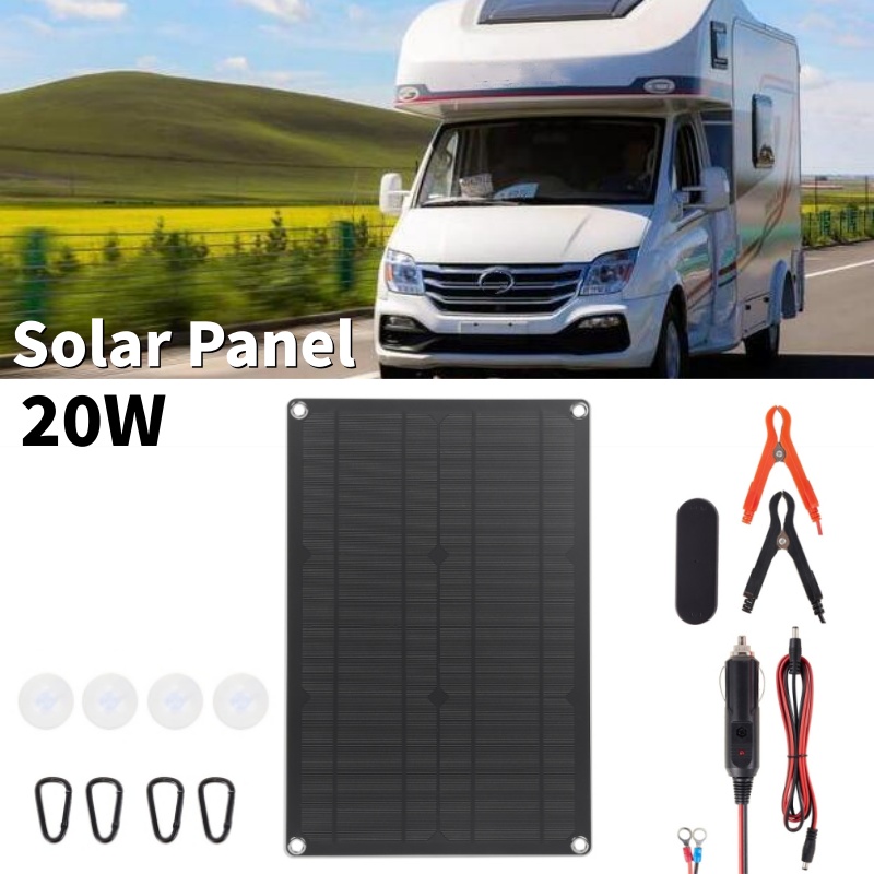 Outdoor Camping Kit - 20W ソーラーパネルキット高変換率ポータブルパネル充電器高出力効率 RV 屋外キャンプカー用
