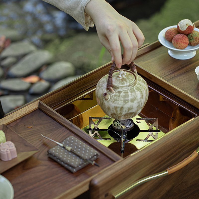 クルミ材暖炉付き茶壺用炭火コンロ、新型中国製ポータブルキャン - Outdoor Camping Fireplace のレビューと価格