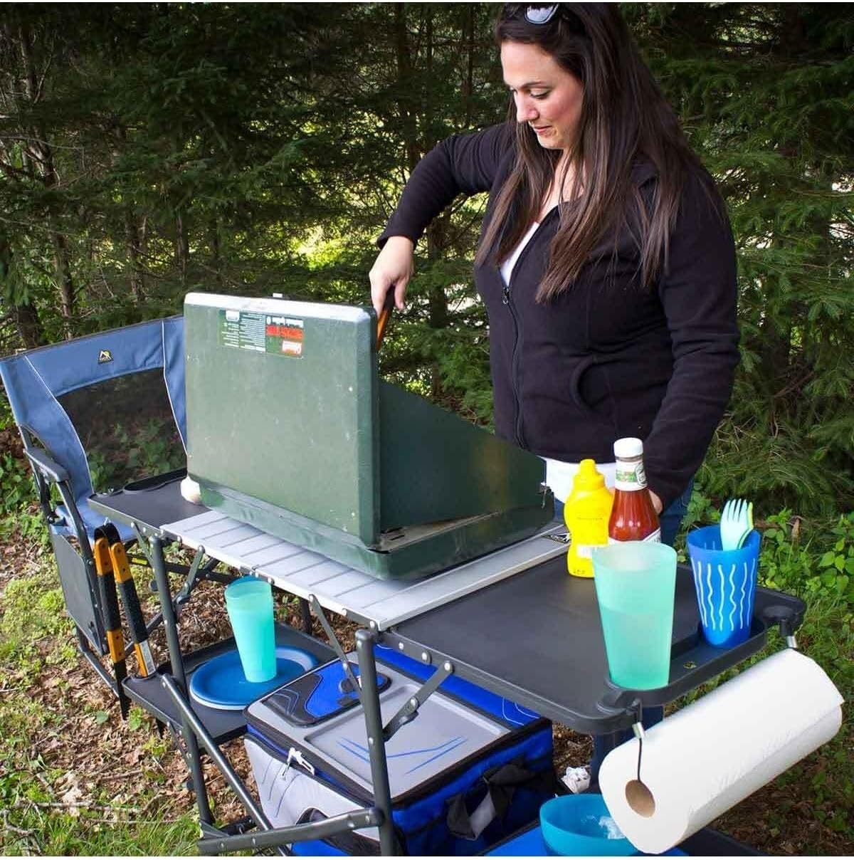 スリム折りたたみ式ポータブルキャンプキッチンテーブル、耐熱ト - Camp Table Folding のレビューと価格