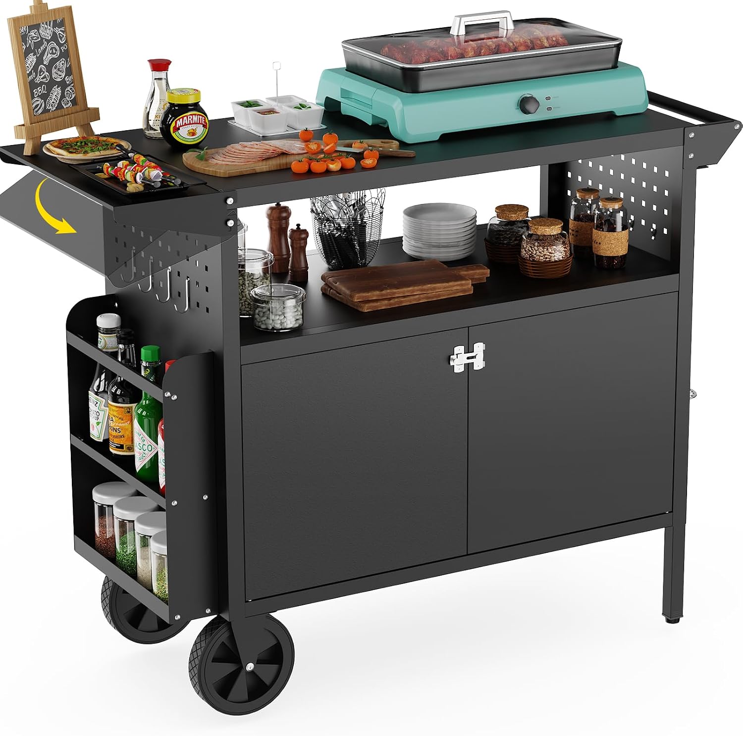 屋外グリルカートテーブル、収納付きキッチンアイランド、ホイー - Camp Table Folding のレビューと価格