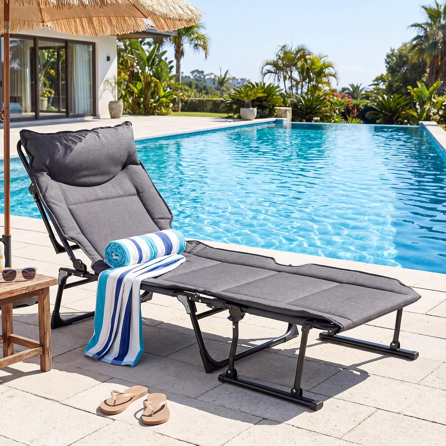 折りたたみ式パティオラウンジチェア2脚セット、調節可能なリク - Outdoor Camping Lounge Chairs のレビューと価格