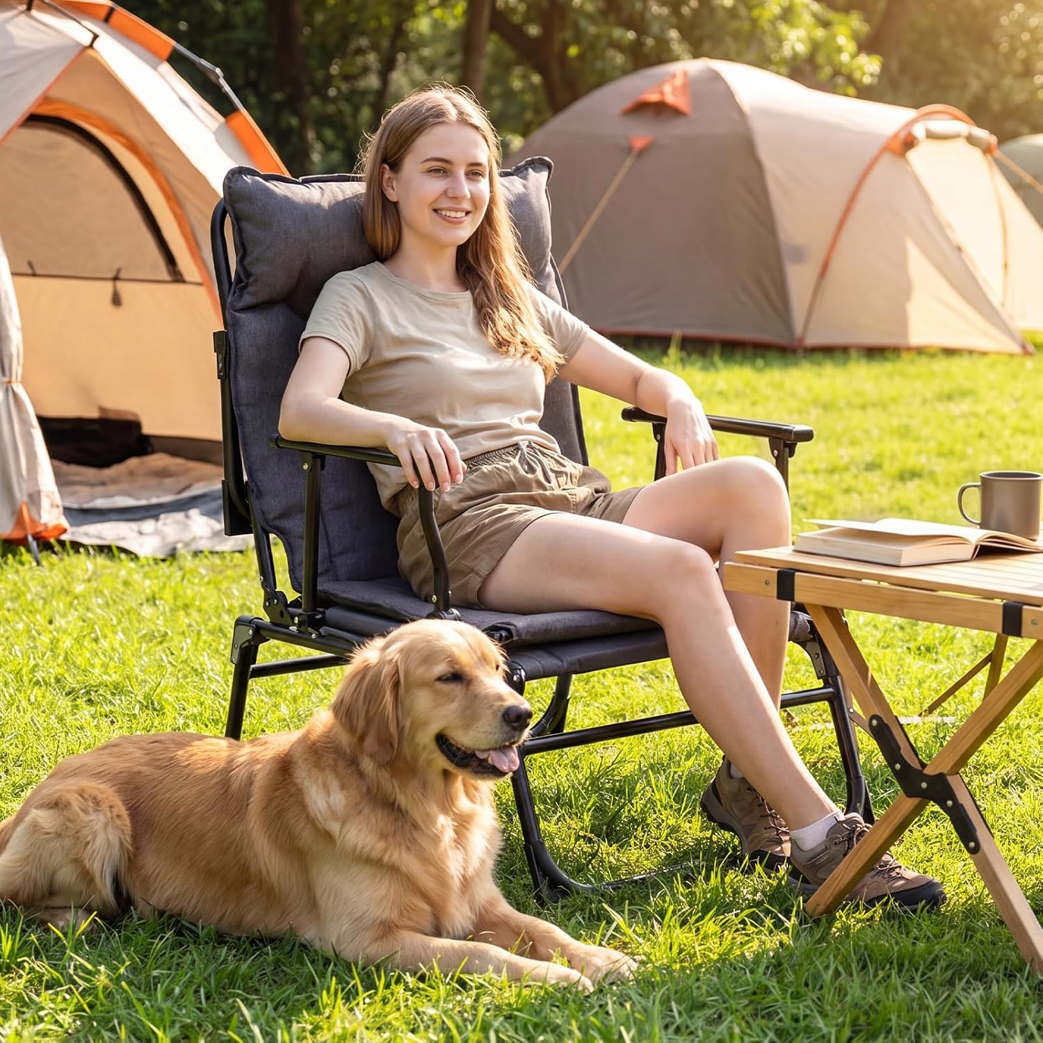 折りたたみ式パティオラウンジチェア2脚セット、調節可能なリク - Outdoor Camping Lounge Chairs のレビューと価格