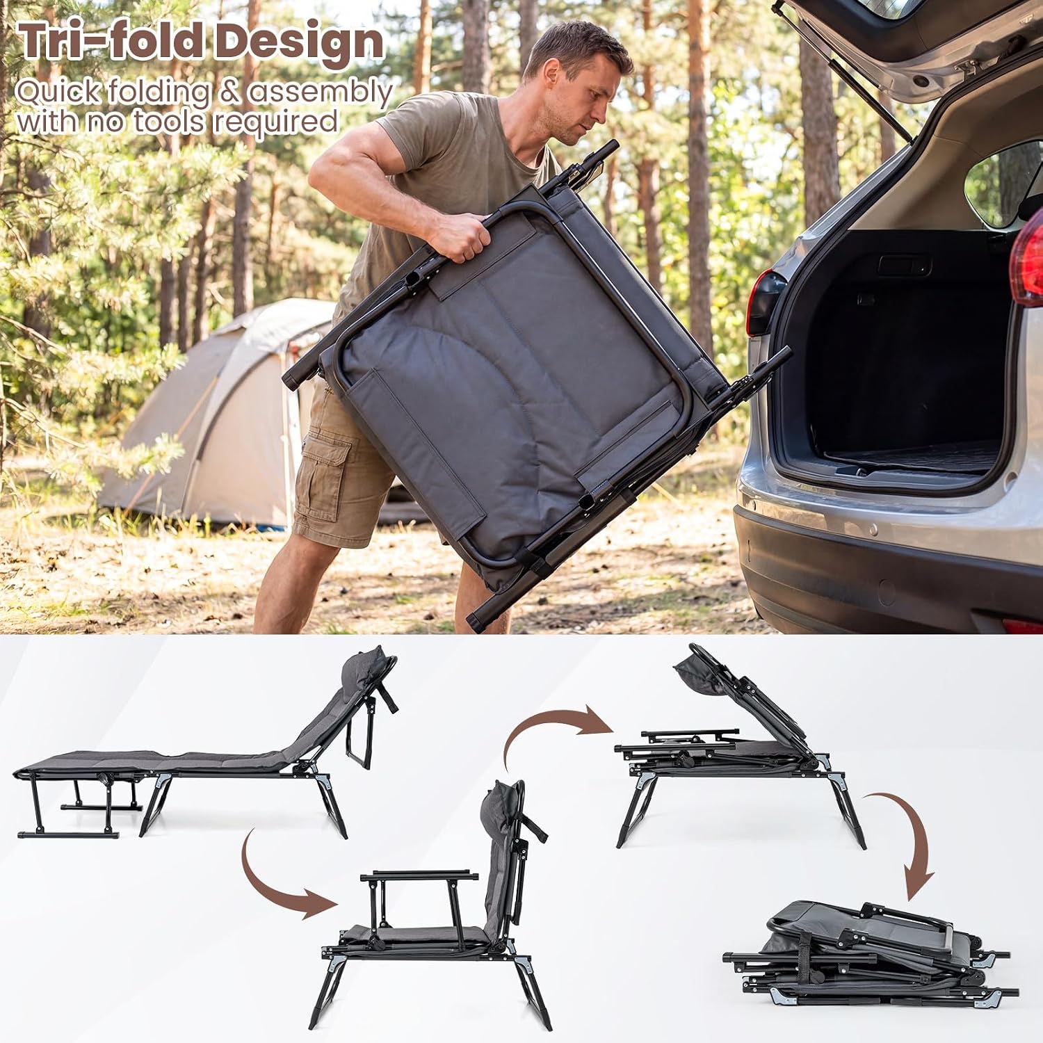 折りたたみ式パティオラウンジチェア2脚セット、調節可能なリク - Outdoor Camping Lounge Chairs のレビューと価格