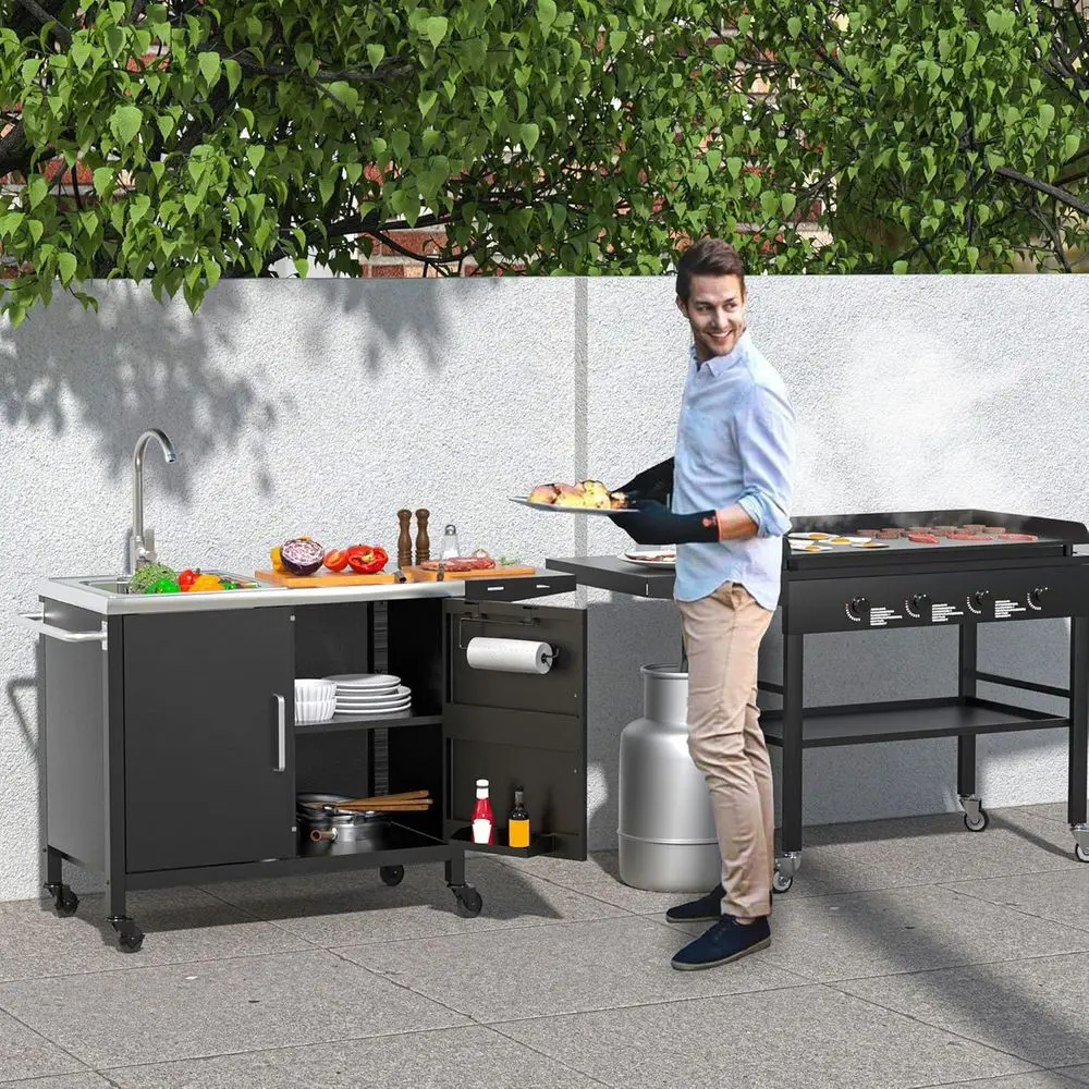 屋外キッチンアイランド、ステンレス製シンク、金属製グリルカー - Outdoor Camping Sink のレビューと価格