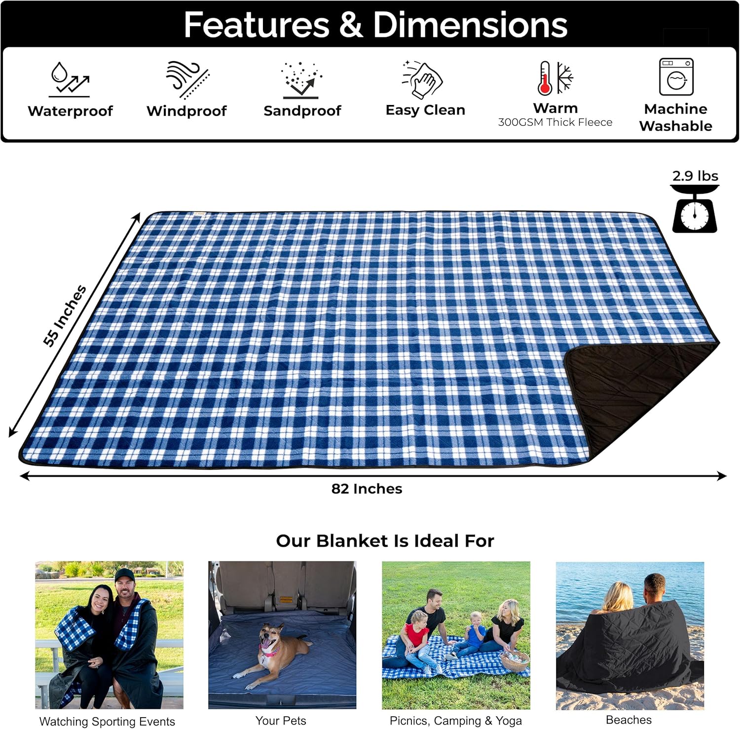 大型防水アウトドアブランケット - 超厚手プレミアムキルティ - Outdoor Camping Quilt のレビューと価格