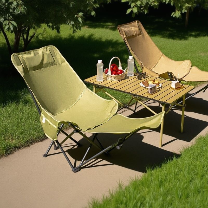4つの調節可能な脚置き付きムーンチェア、キャンプ用折りたたみ - Outdoor Camping Lounge Chairs のレビューと価格