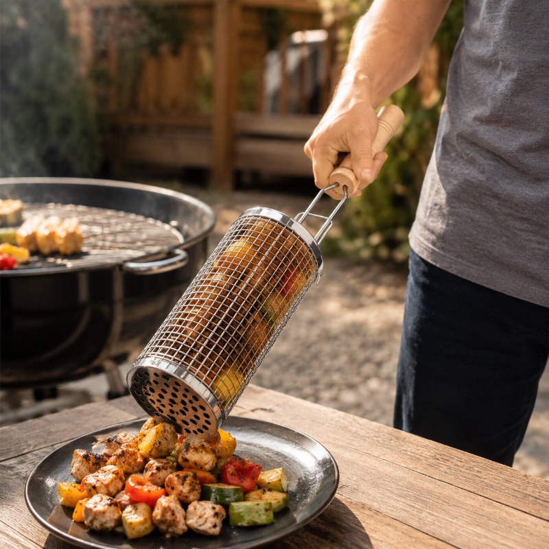 丸型バーベキューグリルバスケットセット ステンレス製回転式ス - Outdoor Camping Essentials のレビューと価格