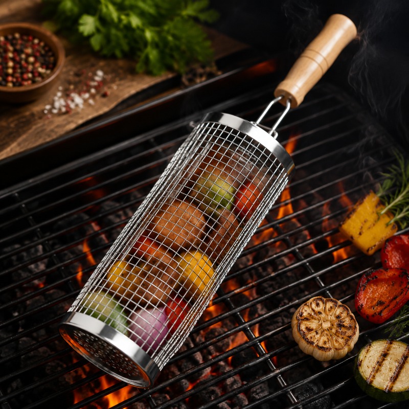 丸型バーベキューグリルバスケットセット ステンレス製回転式ス - Outdoor Camping Essentials のレビューと価格