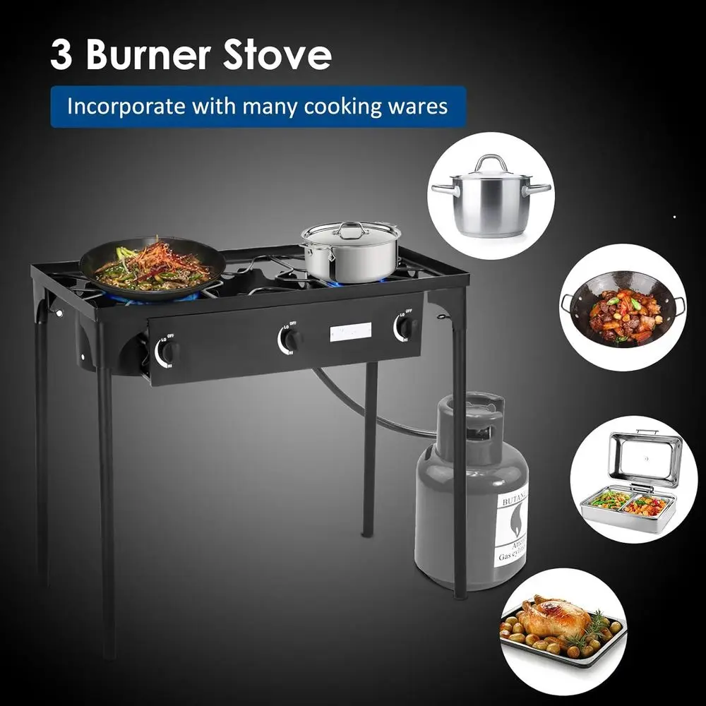 ポータブル3バーナー式プロパンガスコンロ（取り外し可能な脚付 - Outdoor Camping Burner のレビューと価格